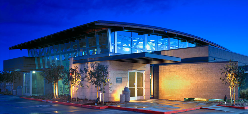 Architectural building and bridge